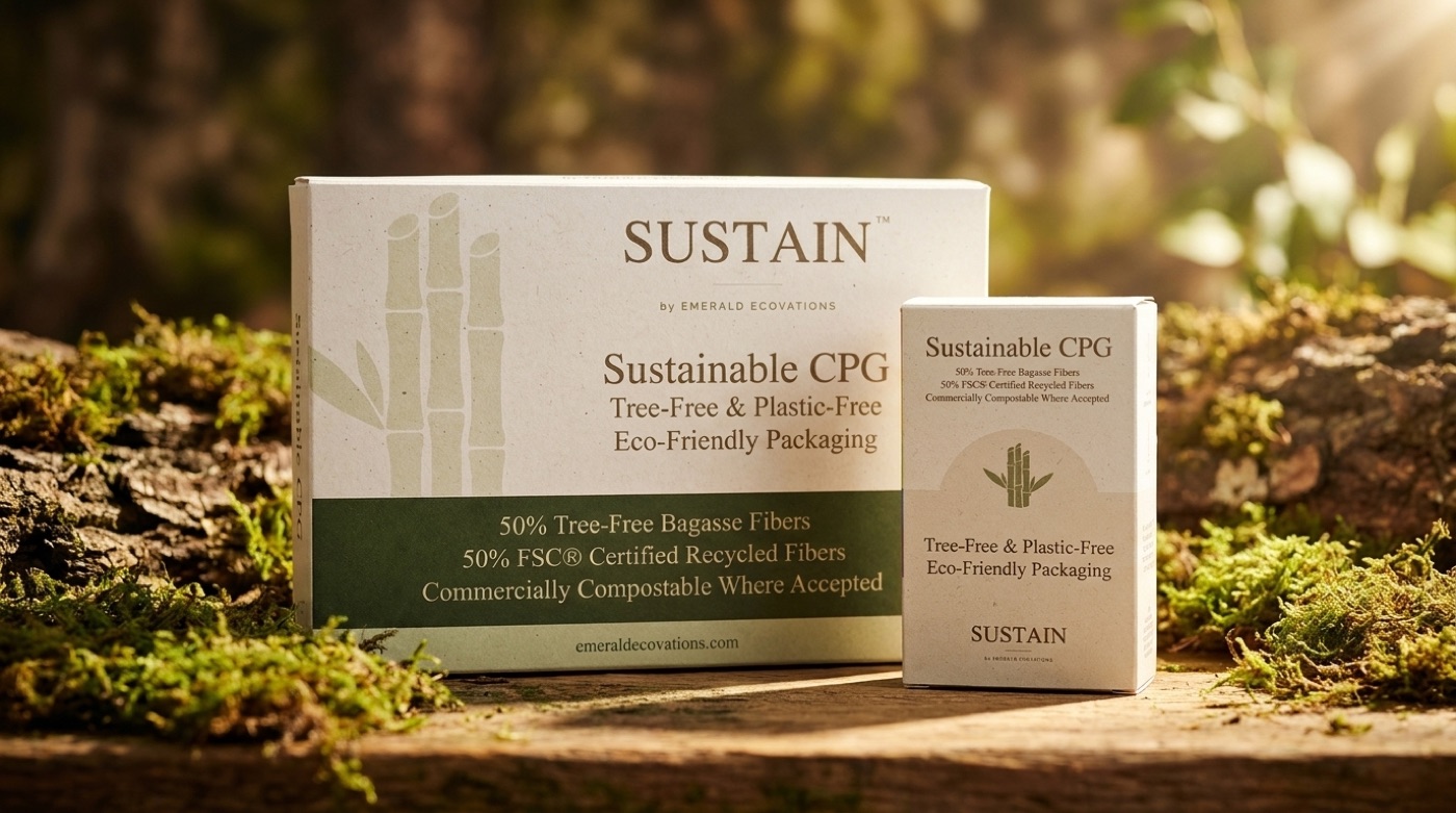 SUSTAIN packaging boxes in warm natural light